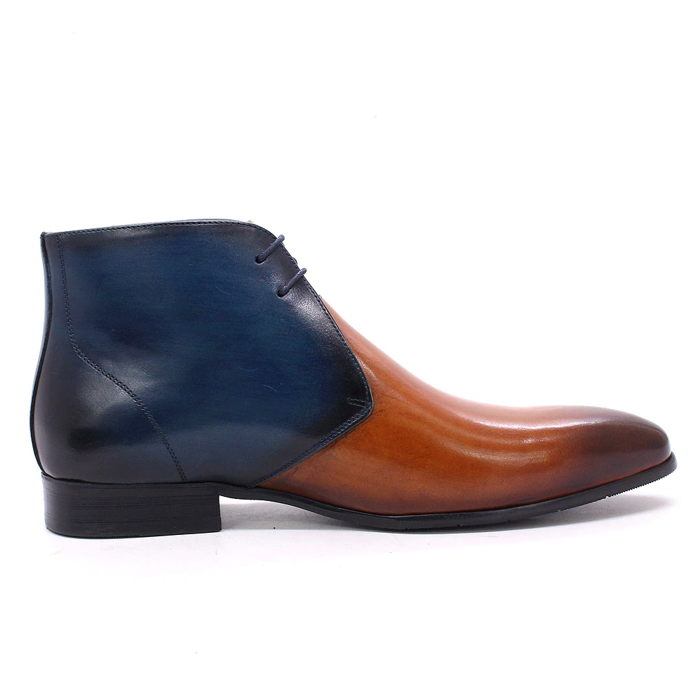 Bottines à lacets en cuir marron bleu dégradé