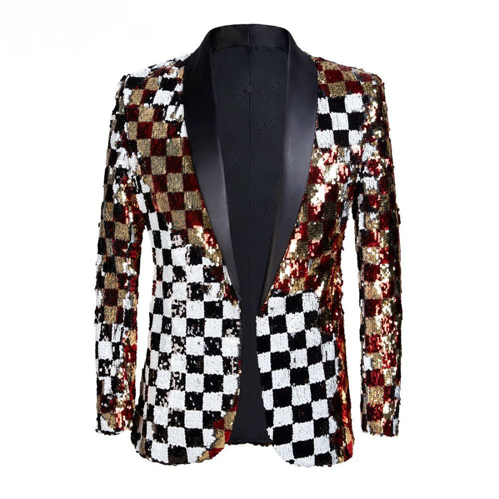 Sequin Plaid Quadruple Color DJ Stage Style Men Blazer