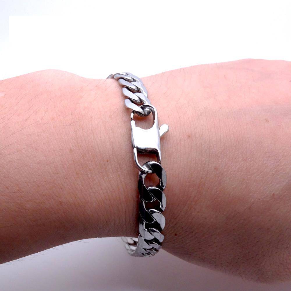 Stainless Steel Curb Chain Silver Bracelet