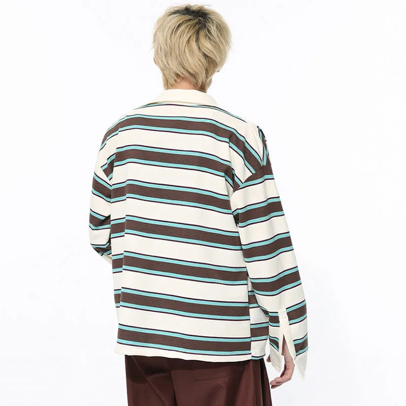Fashion Rugby Contrast Striped Baggy T-Shirt