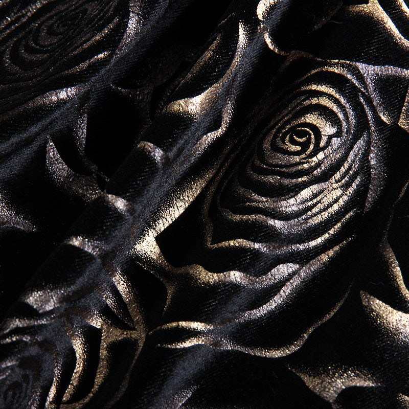 Dark Gold Floral Velvet Men Long Sleeves Shirt - FanFreakz