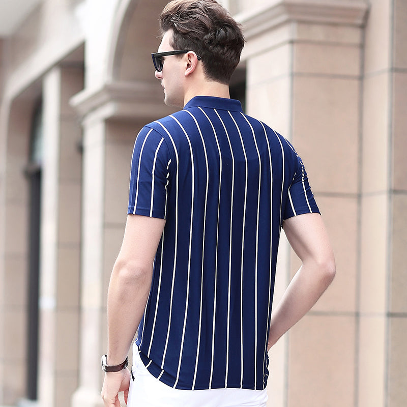 Striped 3 Buttons Men Short Sleeves Slim Fit Polo Shirt - FanFreakz