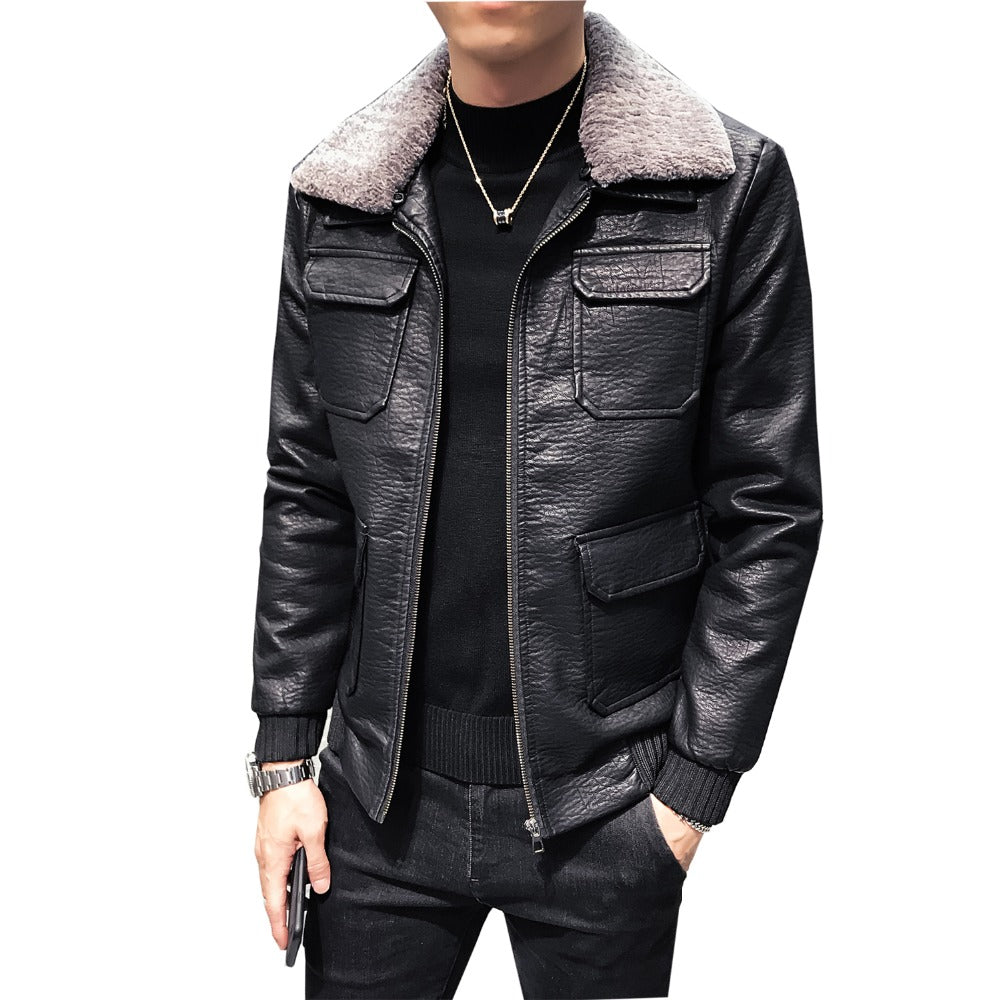 Veste en simili cuir noir à motifs multiples pour hommes