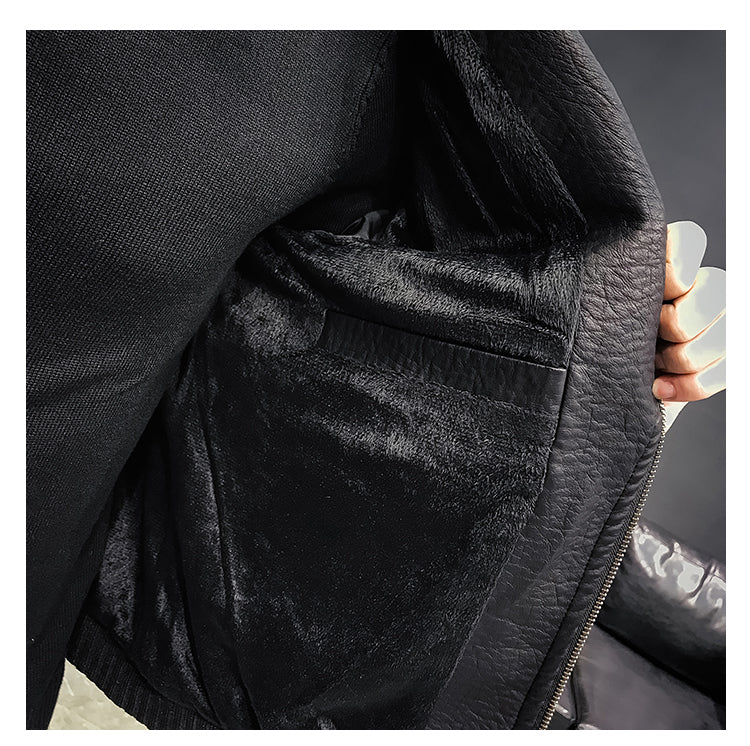 Veste en simili cuir noir à motifs multiples pour hommes