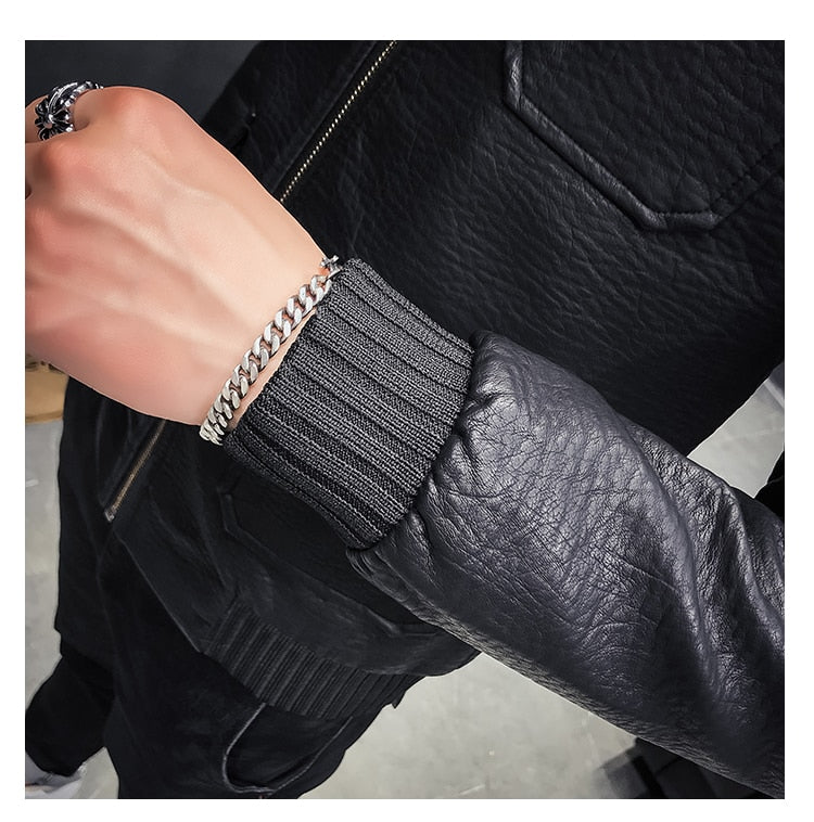 Veste en simili cuir noir à motifs multiples pour hommes