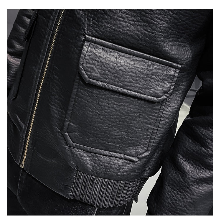 Veste en simili cuir noir à motifs multiples pour hommes