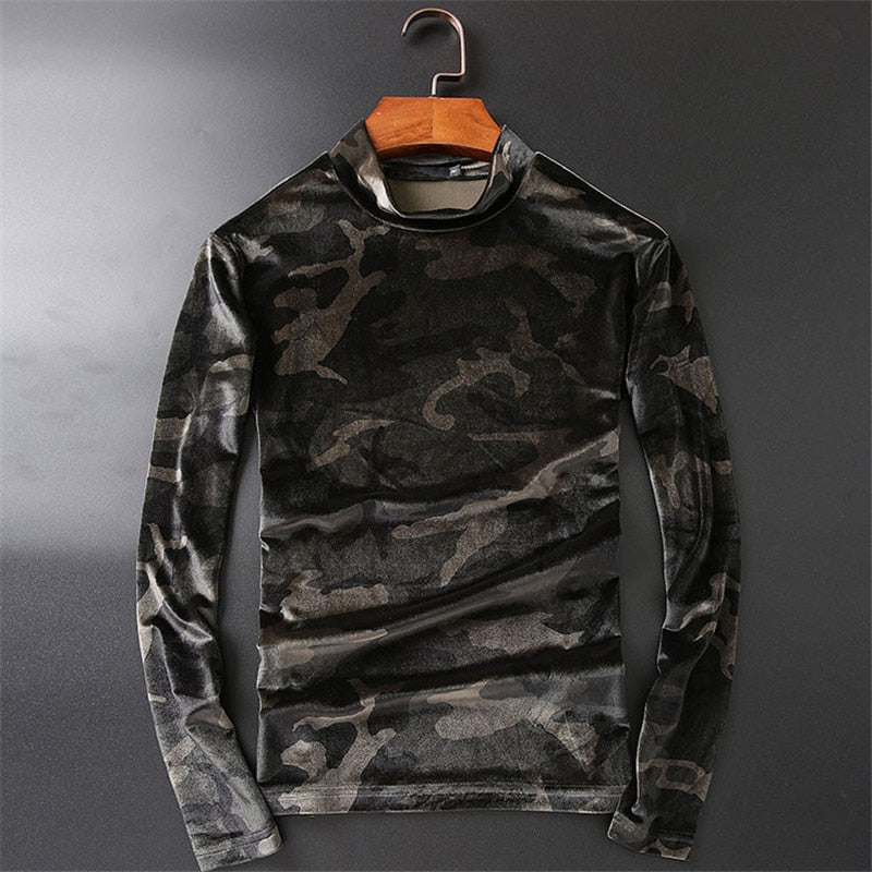 Camouflage Velour Men Turtleneck Sweater - FanFreakz