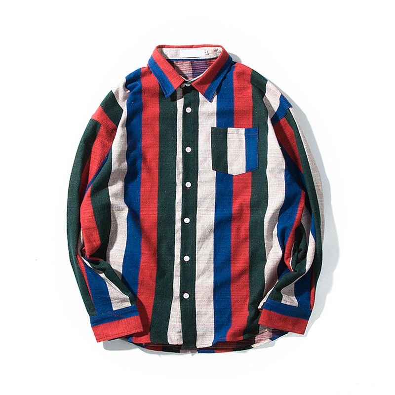 Nouvelle mode Stripe Loose Casual manches longues style hommes chemises