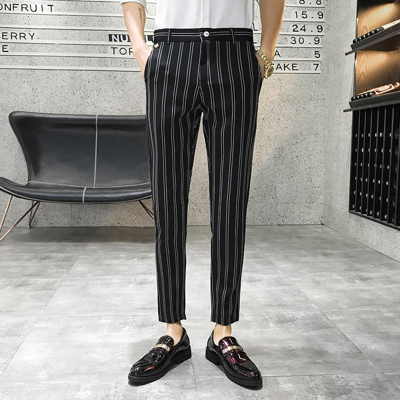 Stripe Skinny Fit Elegant Men Trousers