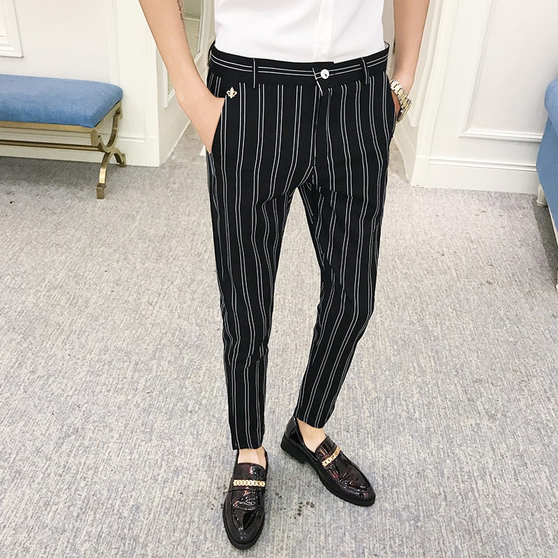 Stripe Skinny Fit Elegant Men Trousers