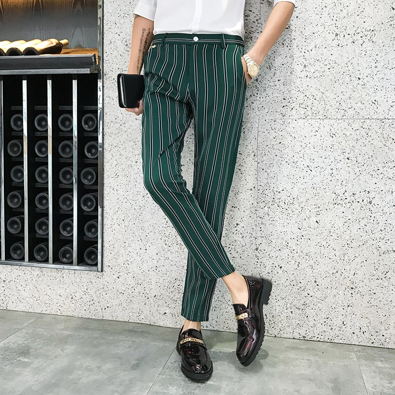 Stripe Skinny Fit Elegant Men Trousers