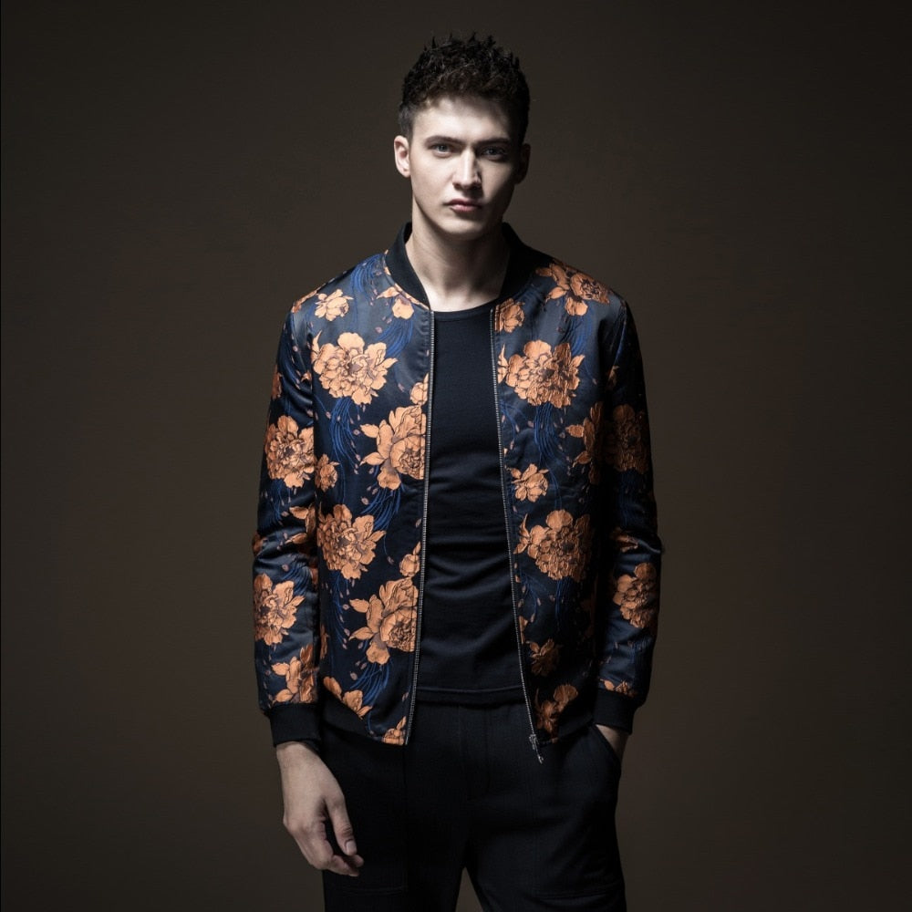 Autumn Vintage Bloom Pattern Men Bomber Jacket - FanFreakz