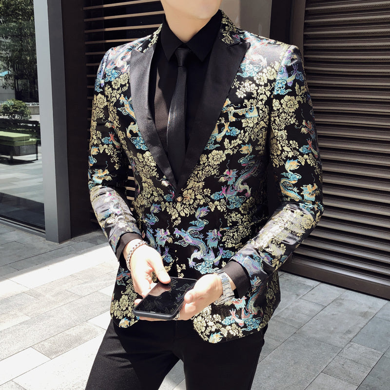 Floral Vintage One Button Costume Style Men Blazer