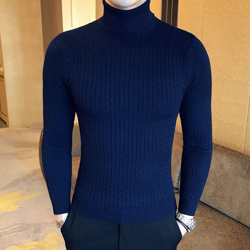 Twisted Stripe Style Turtleneck Sweater