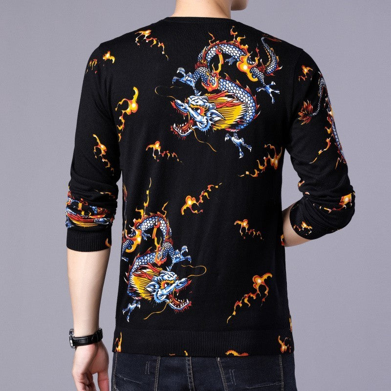 Dragon d'or avec des étincelles de feu Graph Print Men Pullover Shirt