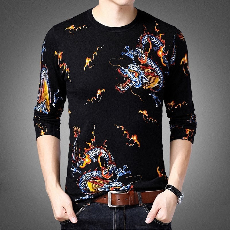 Dragon d'or avec des étincelles de feu Graph Print Men Pullover Shirt