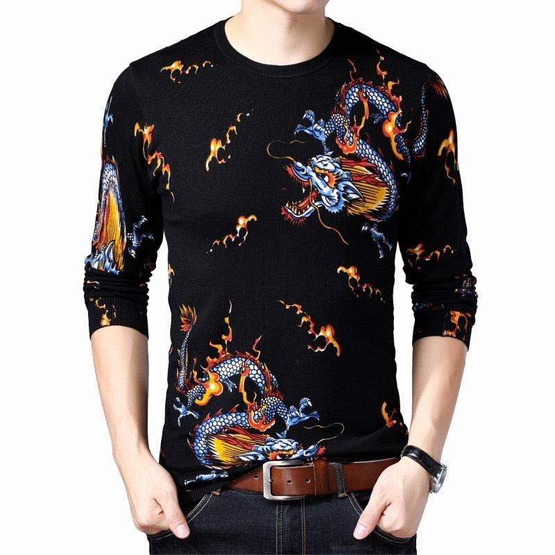 Dragon d'or avec des étincelles de feu Graph Print Men Pullover Shirt