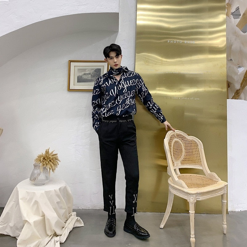 Black with Bottom Cord Detail Casual Style Men Pants - FanFreakz