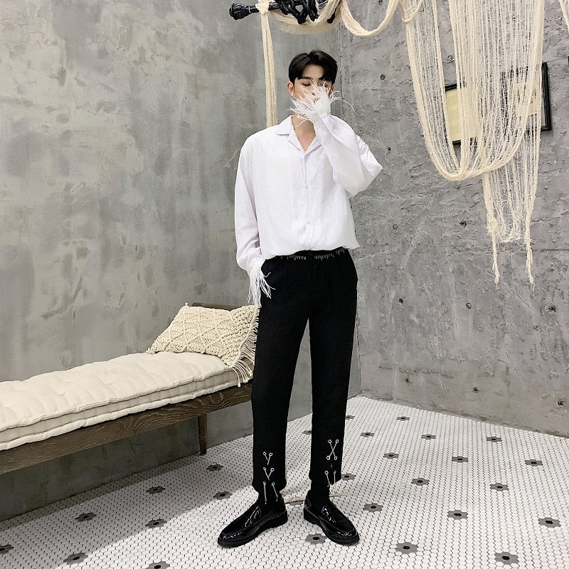 Black with Bottom Cord Detail Casual Style Men Pants - FanFreakz