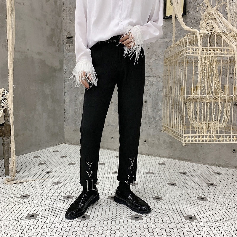 Black with Bottom Cord Detail Casual Style Men Pants - FanFreakz