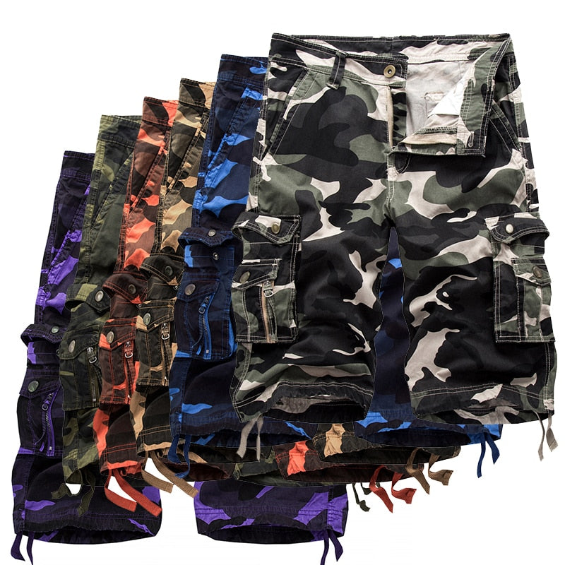 Short militaire à motif camouflage cargo multi-poches pour hommes