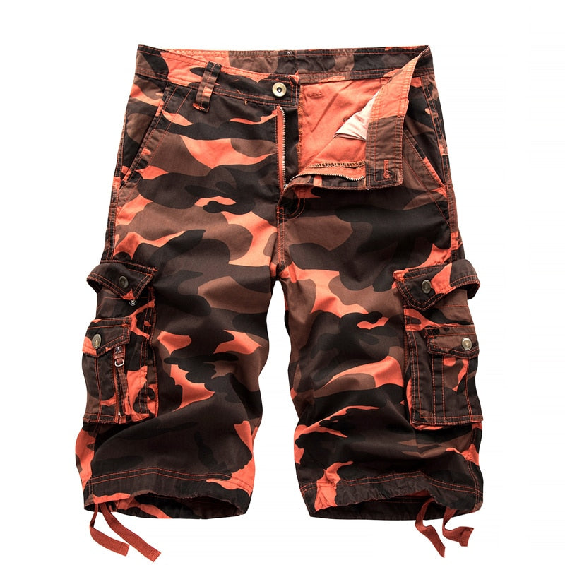 Short militaire à motif camouflage cargo multi-poches pour hommes