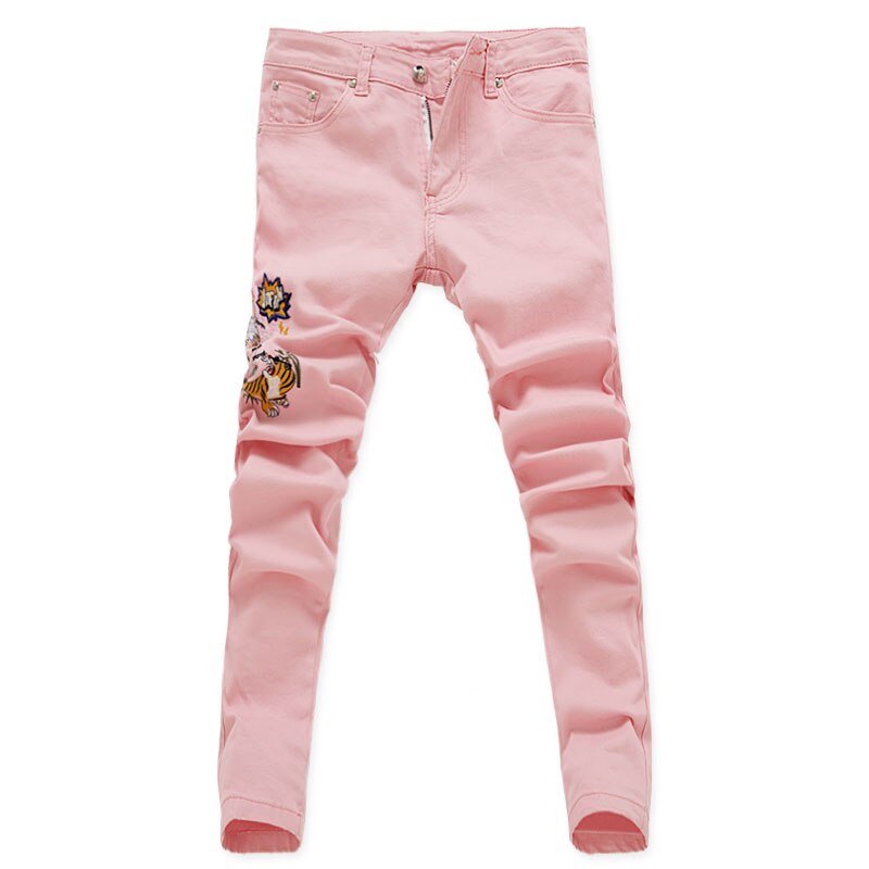Fashion Ripped Jeans Men Embroidery Skinny Pants