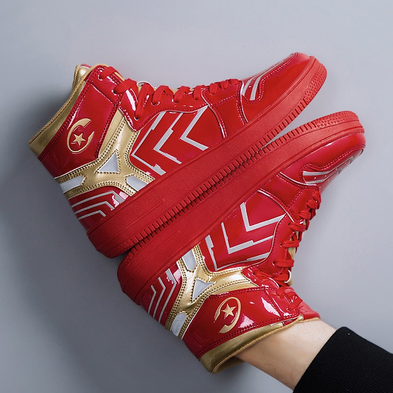 Baskets montantes multicolores à rayures réfléchissantes pour hommes