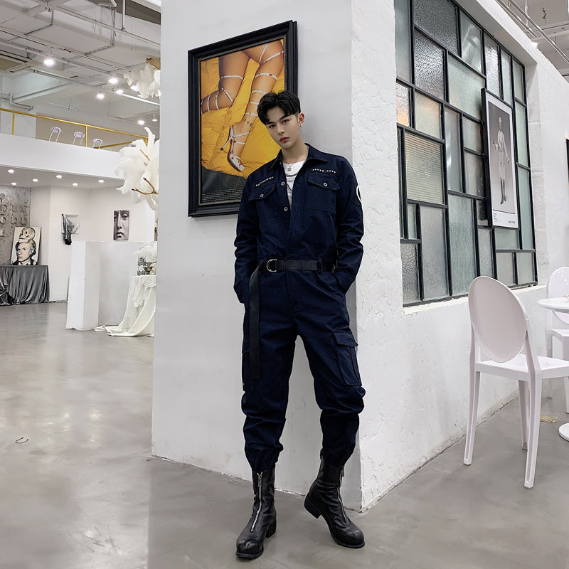 Slim Men Army Worker Style Set Chemise et pantalon à double poche