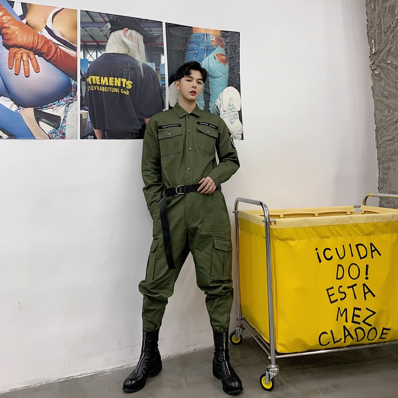 Slim Men Army Worker Style Set Chemise et pantalon à double poche