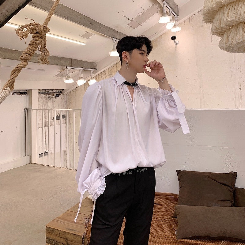 Col en V rétro vintage avec chemise à manches longues pour hommes