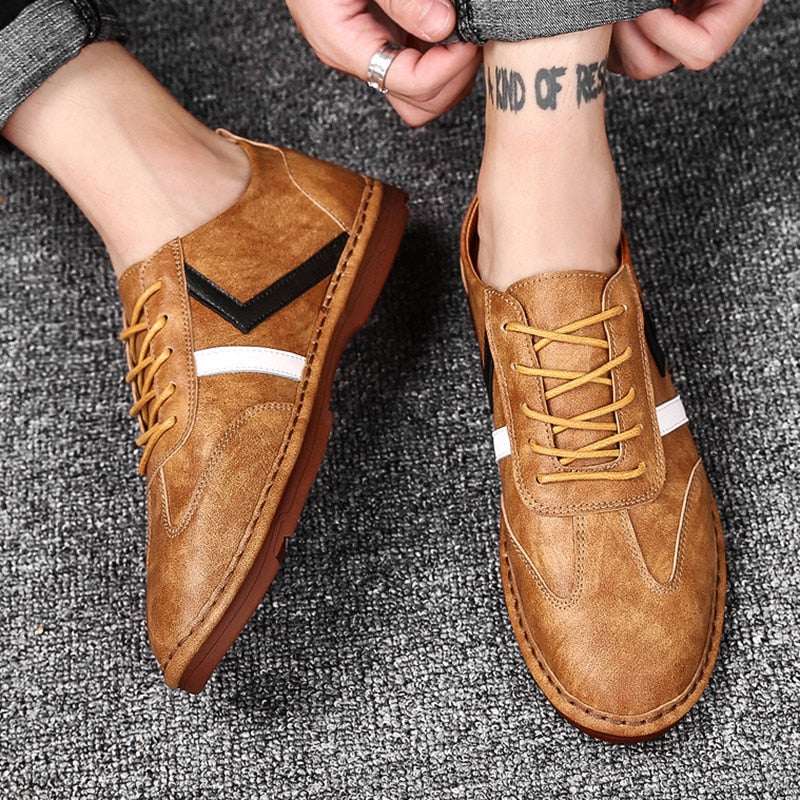 Casual Split Leather Flat Style Men Sneaker