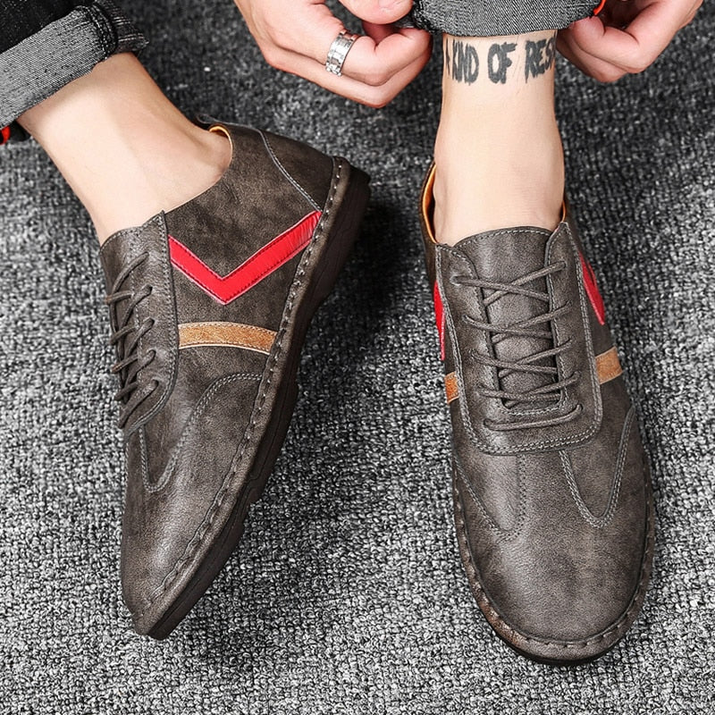 Casual Split Leather Flat Style Men Sneaker