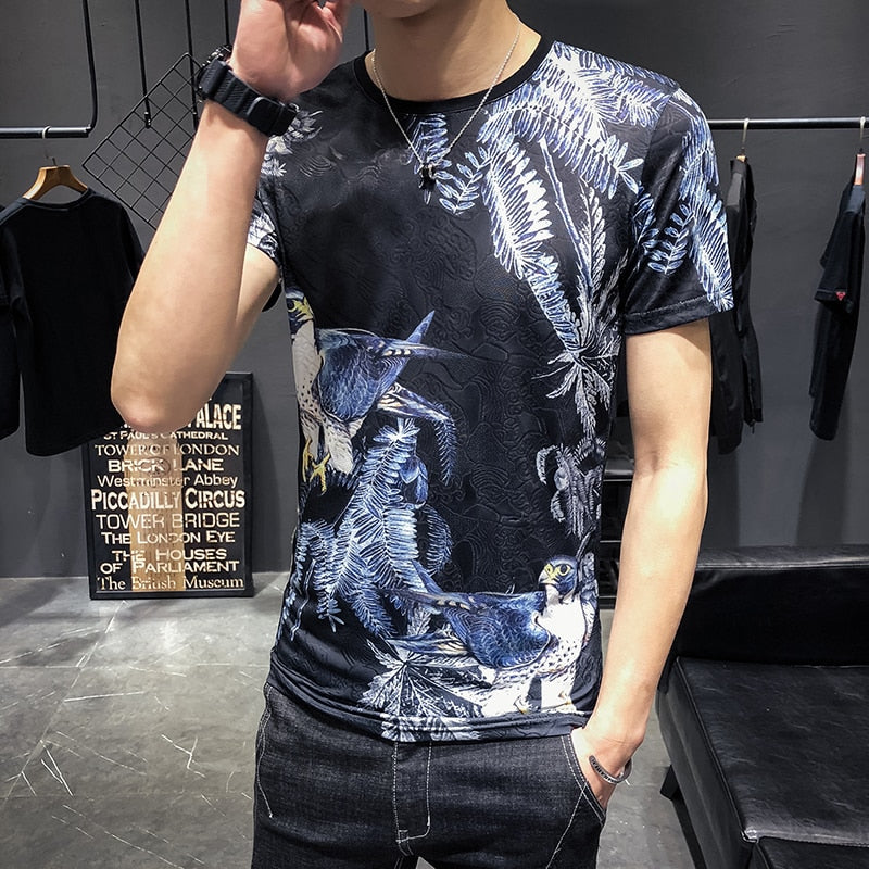 Spring Summer Printed Round Neck Design Men T-Shirt