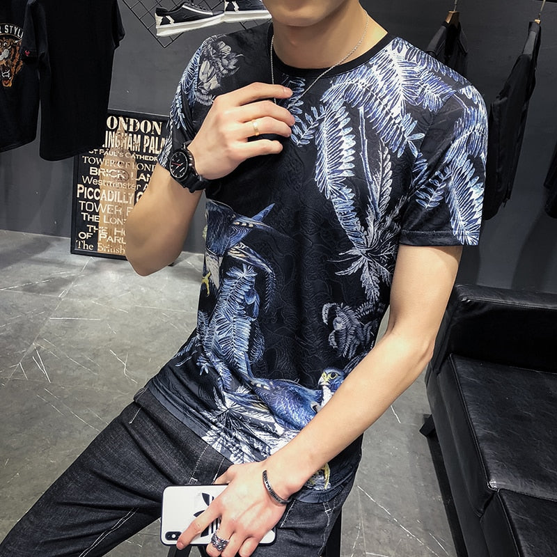 Spring Summer Printed Round Neck Design Men T-Shirt