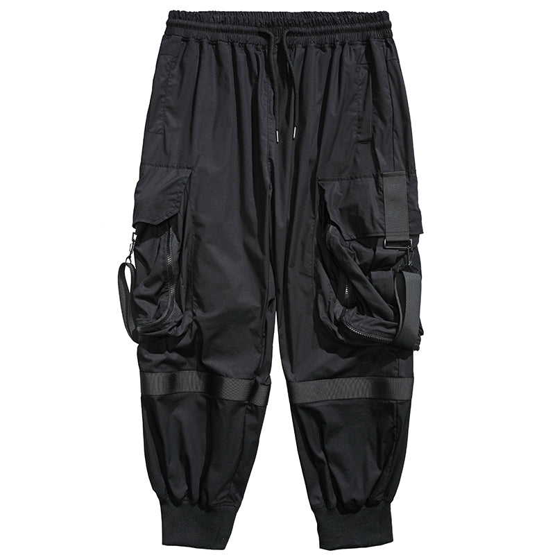 Pantalones jogger cargo monocromáticos para hombre con bolsillo con hebilla