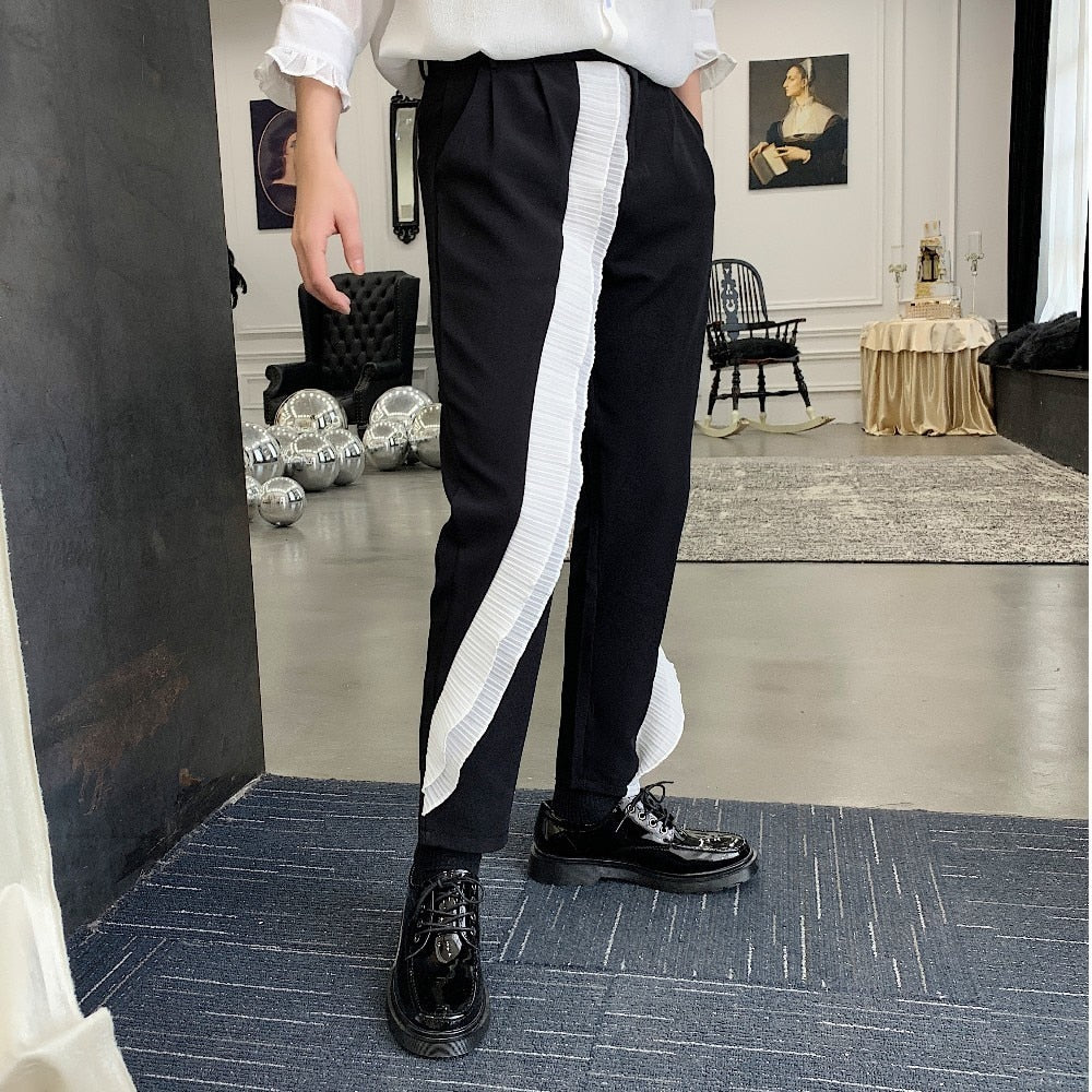 Black Irregular Lotus Leaf Lace Joker Streetwear Style Men Pants