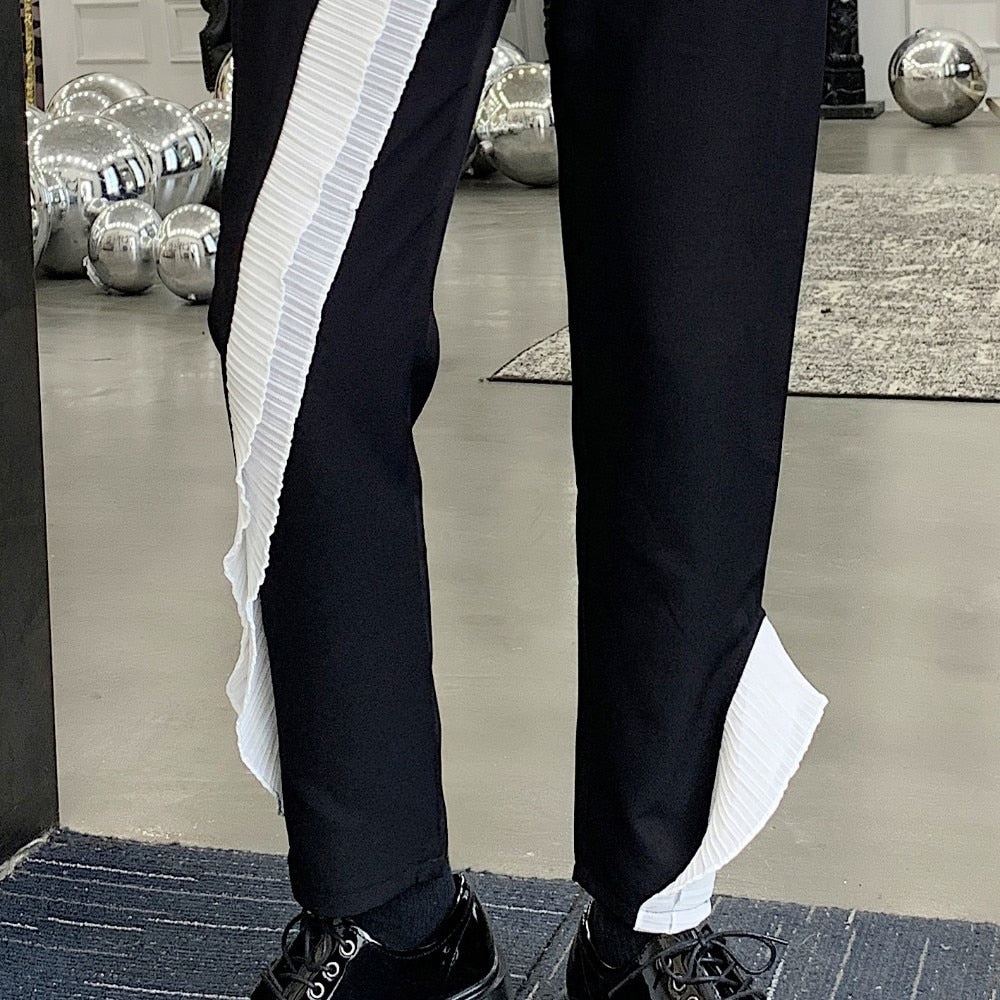 Black Irregular Lotus Leaf Lace Joker Streetwear Style Men Pants