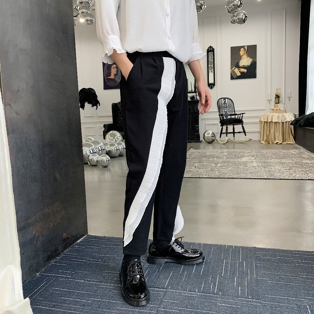 Black Irregular Lotus Leaf Lace Joker Streetwear Style Men Pants