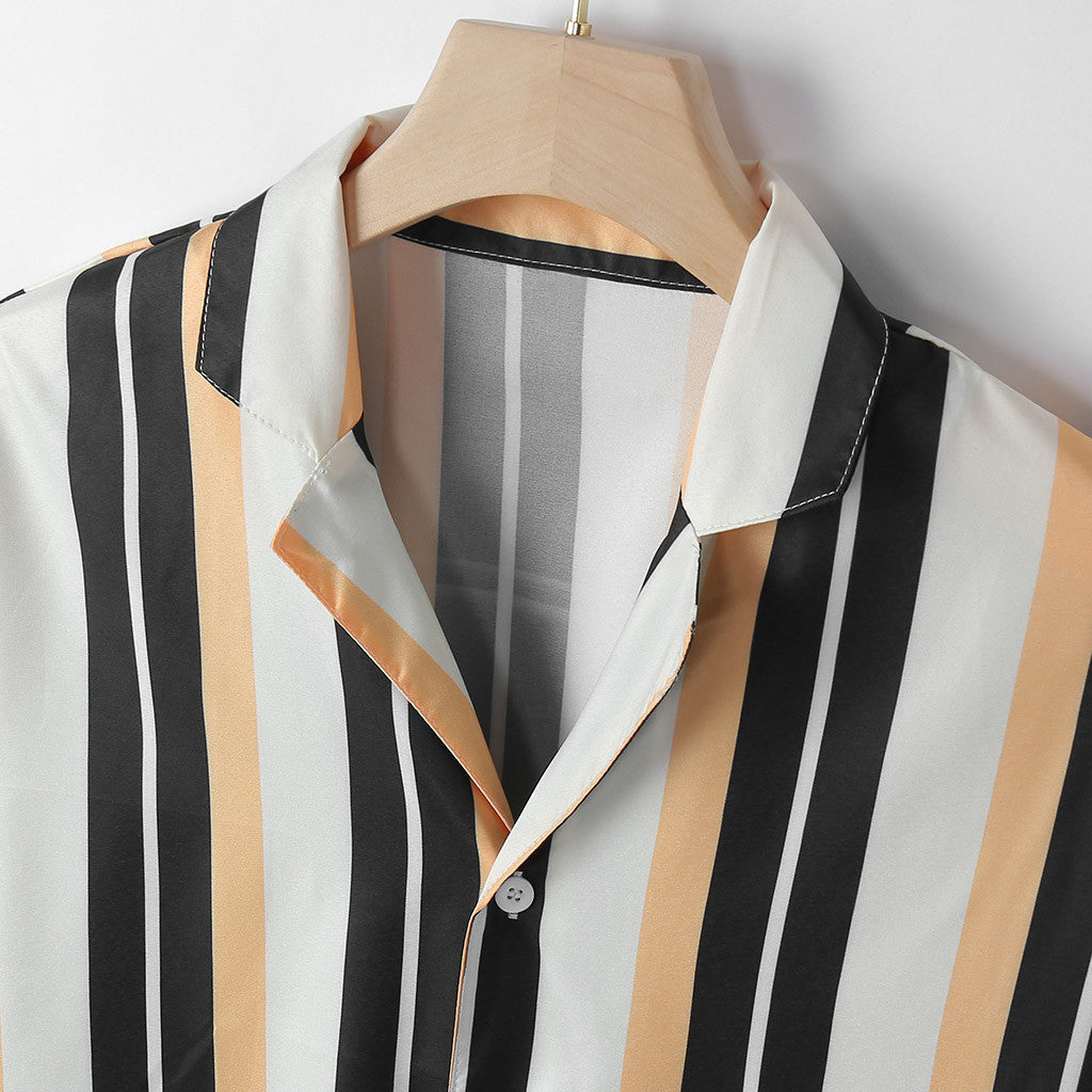 Striped Pattern Short Sleeve Hawaiian Style Men Shirt