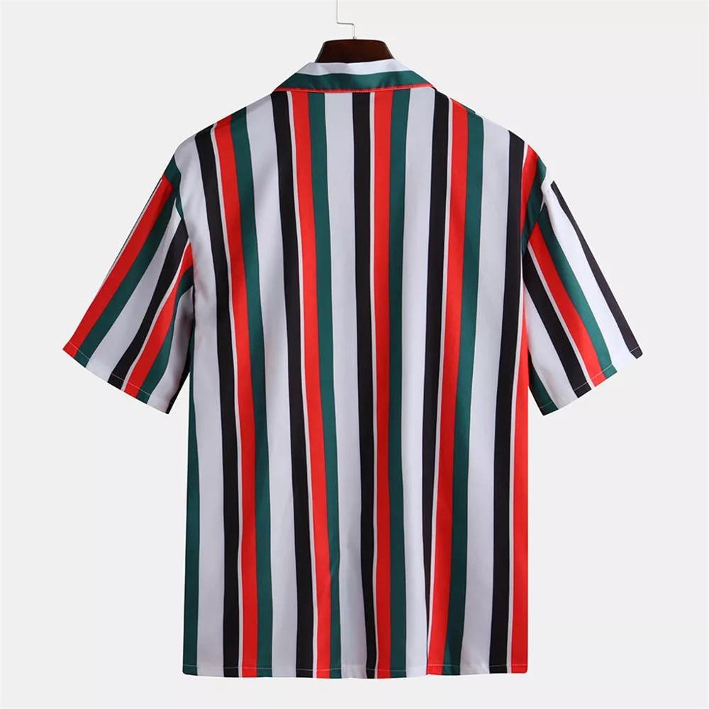 Striped Pattern Short Sleeve Hawaiian Style Men Shirt
