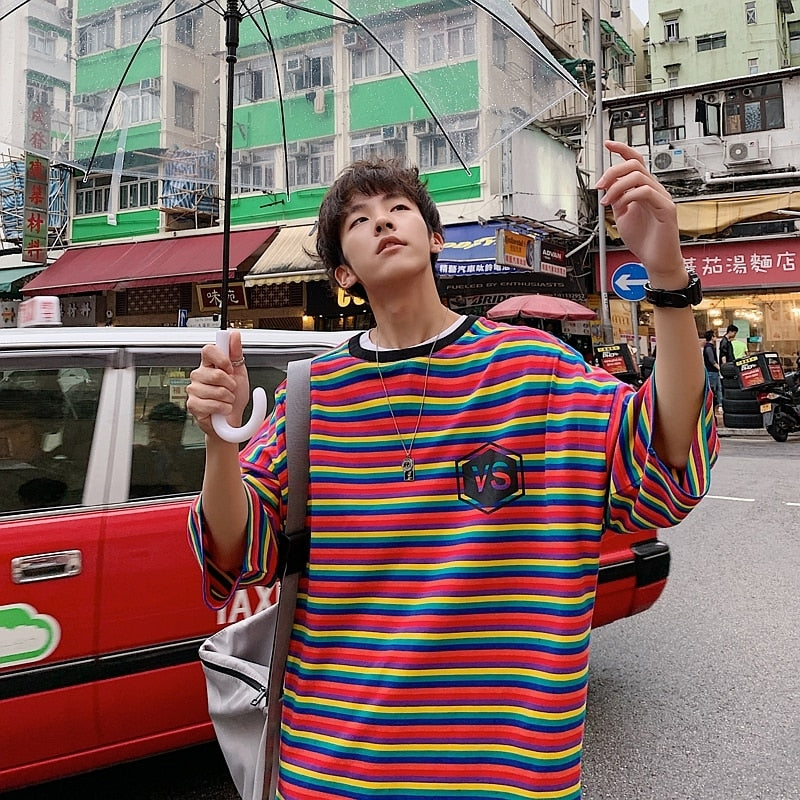 T-shirt décontracté à manches courtes à rayures pour hommes