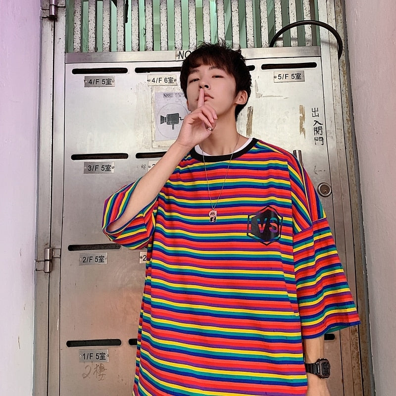 T-shirt décontracté à manches courtes à rayures pour hommes