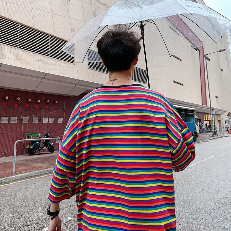 T-shirt décontracté à manches courtes à rayures pour hommes