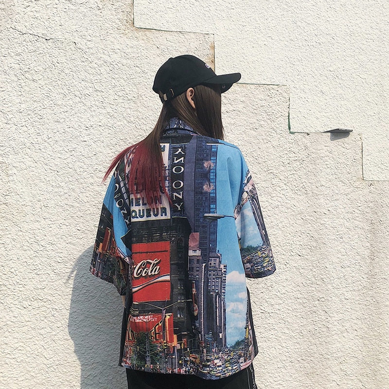 Streetwear Doodle Printing Chemise à manches courtes pour hommes