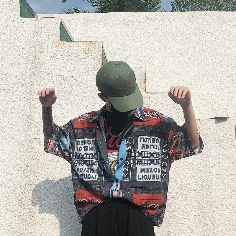 Streetwear Doodle Printing Chemise à manches courtes pour hommes