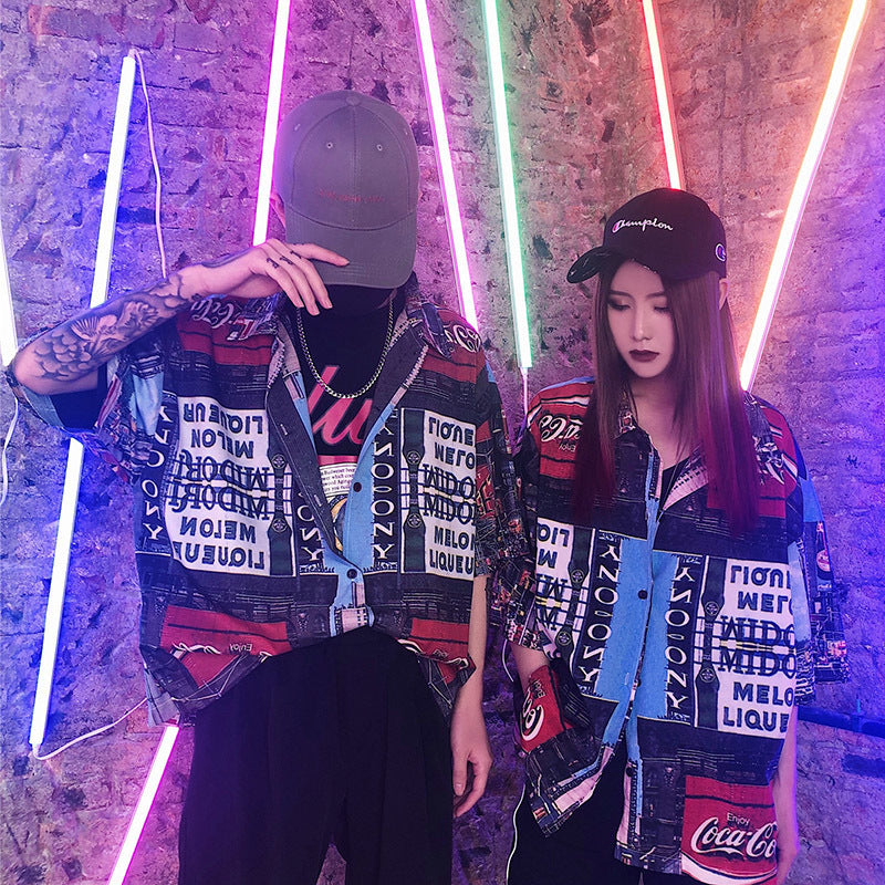 Streetwear Doodle Printing Chemise à manches courtes pour hommes