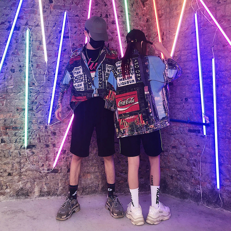 Streetwear Doodle Printing Chemise à manches courtes pour hommes