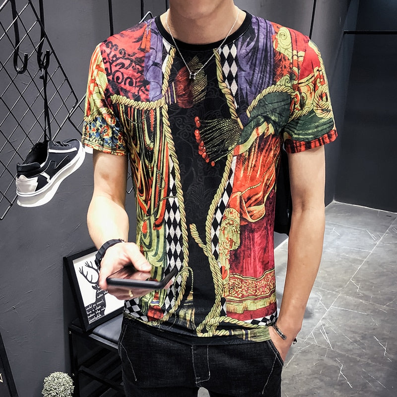 Court Printing Round Neck Bright Design Men T-Shirt