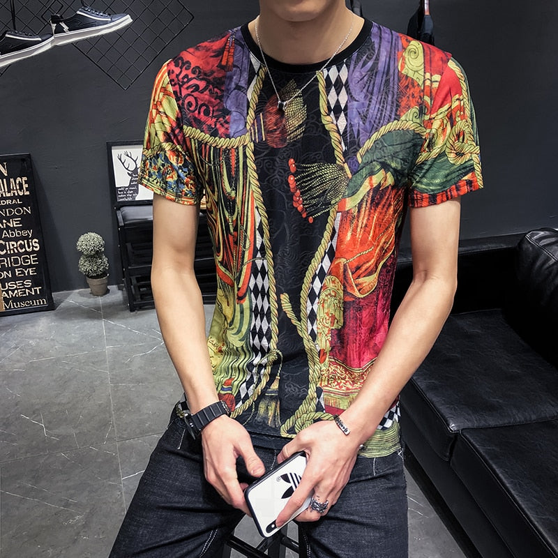Court Printing Round Neck Bright Design Men T-Shirt